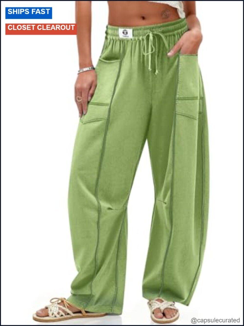 Women's Linen Barrel Pants High Waisted Harem Wide Leg Drawstring with Pockets
